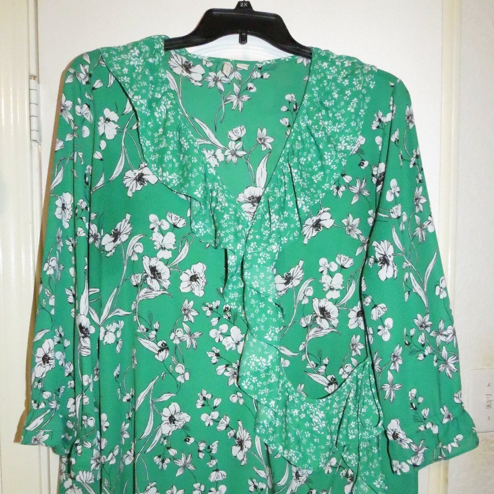Cato Green/Black/White Surplice Blouse